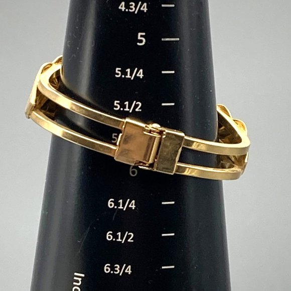 Vintage Jade Hinged Cuff Bracelet with Gold Tone Leaves, 1970s Clamper Statement - Picture 7 of 7